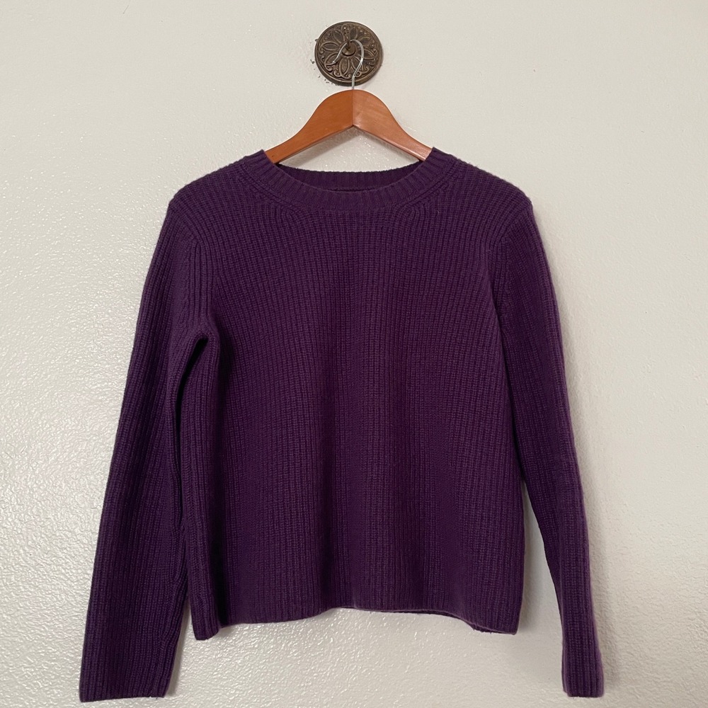 Banana Republic 100% Cashmere Lucia Ribbed Fisherman Knit Sweater Purple Small